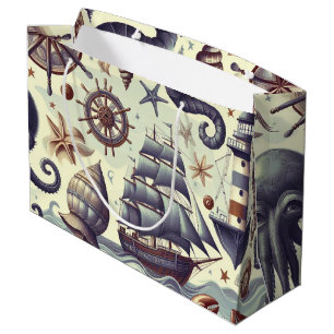 Illustration zur Vintagen nautischen Meereswelt Große Geschenktüte