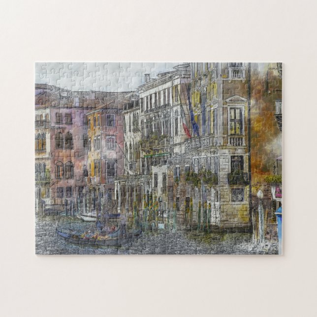 Illustration zur Wasserfarben-Stadt Puzzle (Horizontal)