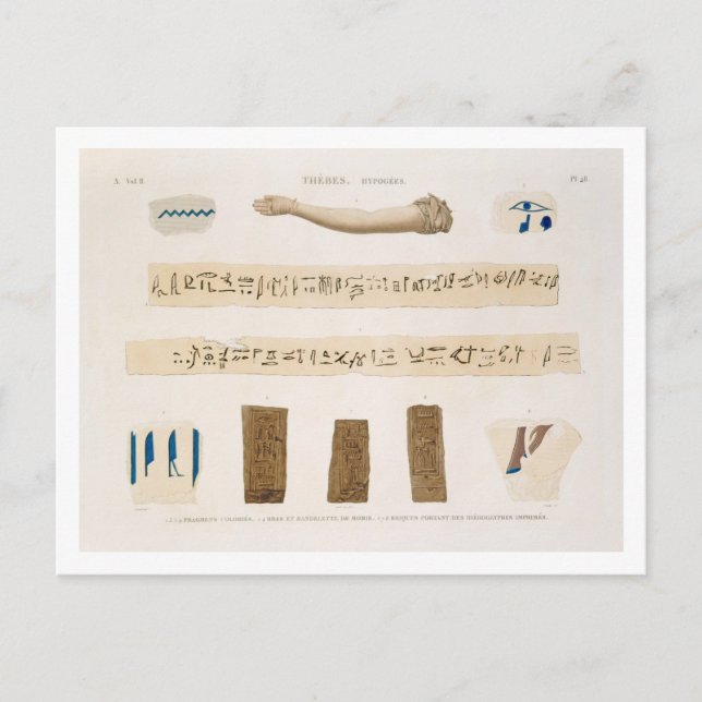 Illustrationen der Hieroglyphik und des Arms einer Postkarte (Vorderseite)