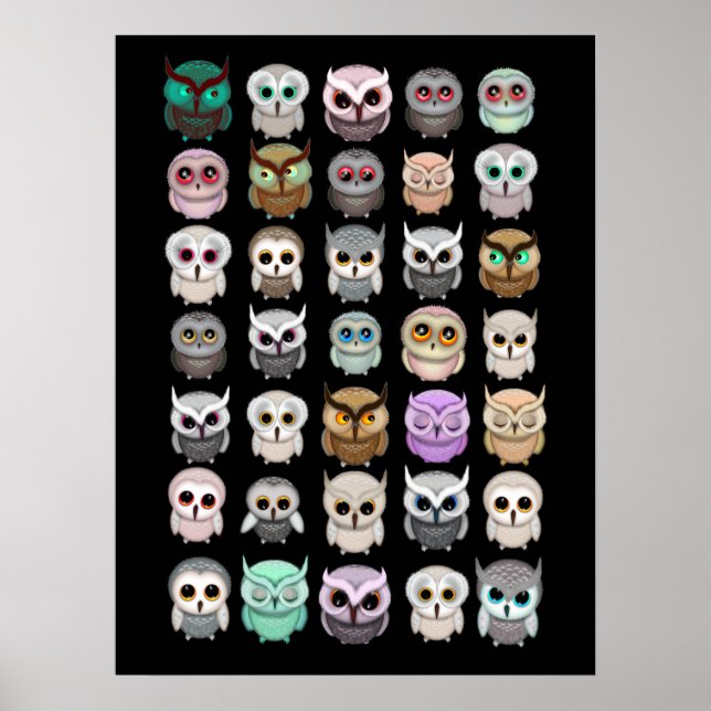 Illustrationen der niedlichen kleinen Owls Poster (Vorne)