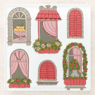Illustrationen mit Vintagen Windows: Künstlerisch. Glasuntersetzer