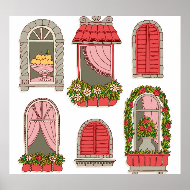 Illustrationen mit Vintagen Windows: Künstlerisch. Poster (Vorne)