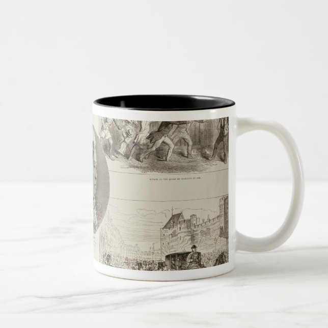 Illustrationen von Angriffen auf Königin Victoria Zweifarbige Tasse (Rechts)