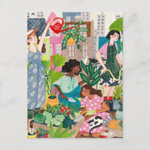 Illustrationen von Frauen im urbanen Gartenbau Postkarte