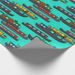 Illustrationen von Kanalbooten und Narrowboats Geschenkpapier