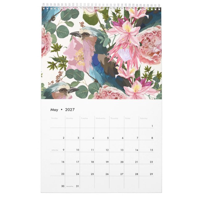 Illustrationen von tropischen Blume, Pflanze, Vöge Kalender (Mai 2027)