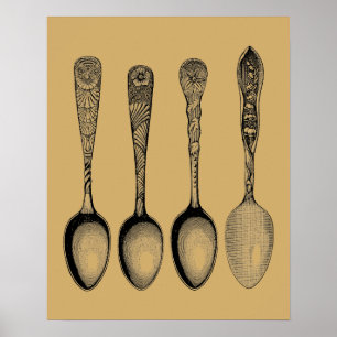 Illustrationen zum antiken Spoon Silverware Poster
