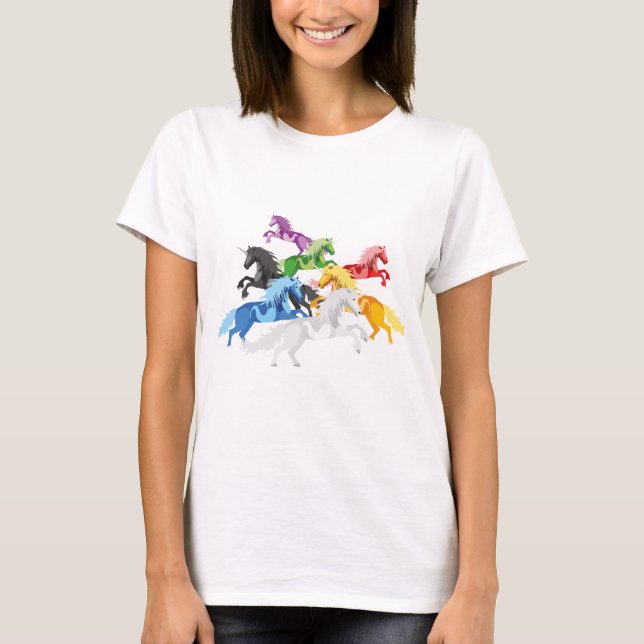 Illustrations-bunte wilde Einhörner T-Shirt (Vorderseite)