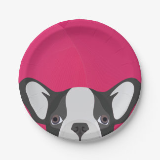 Illustrations-französische Bulldogge mit rosa Pappteller