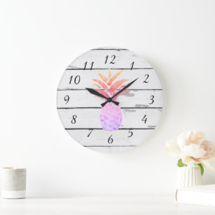 Illustrationsdekor für Ananas Rustikale Shiplap Große Wanduhr