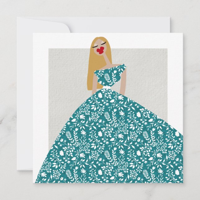 Illustrationskarte für das weiße Blumenkleid Einladung (Vorderseite)