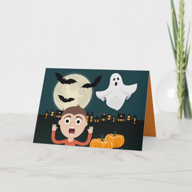Illustrationskarte Halloween Ghost Moon Bats Feiertagskarte (Vorderseite)