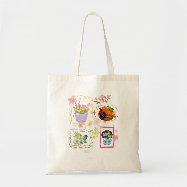 Illustrationstasche mit floralen Früchten |  Tragetasche (Vorne)