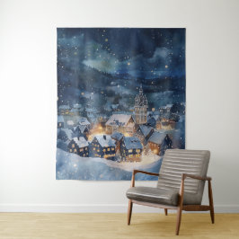 Illustrativ zur nächtlichen Himmelsstadt im Schnee Wandteppich