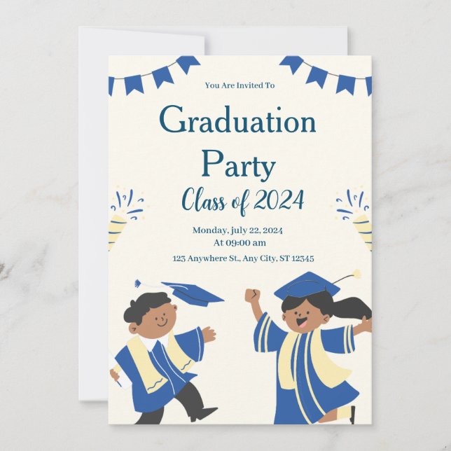 Illustrative Graduation Party für Kinder in Blue B Einladung (Vorderseite)