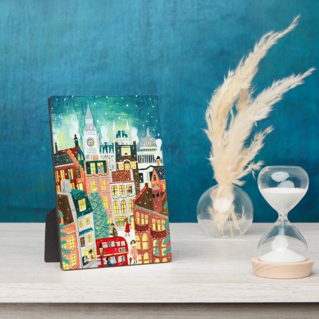 Illustrative Londoner Stadt im Schnee Weihnachtsst Fotoplatte (Seite)