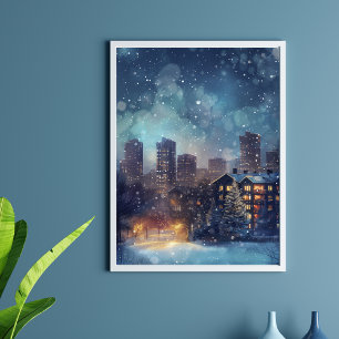 Illustrative New Yorker Stadt in der Schneenacht Poster