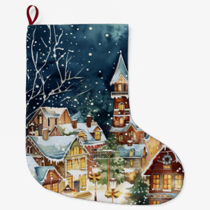 Illustrative Weihnachtsstadt im Schnee Großer Weihnachtsstrumpf