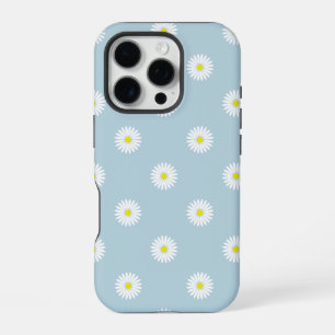 Illustratives Gänseblümchen-Muster auf Hellblau iPhone 16 Pro Hülle