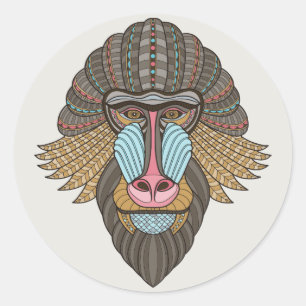 illustriert Baboon Runder Aufkleber