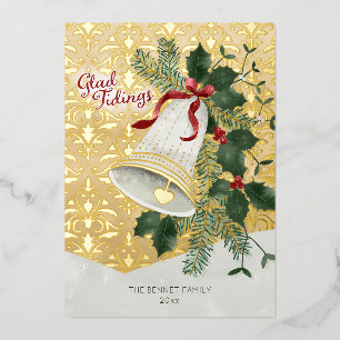 Illustriert Bell Christmas Gold Foliday Card Folien Feiertagskarte
