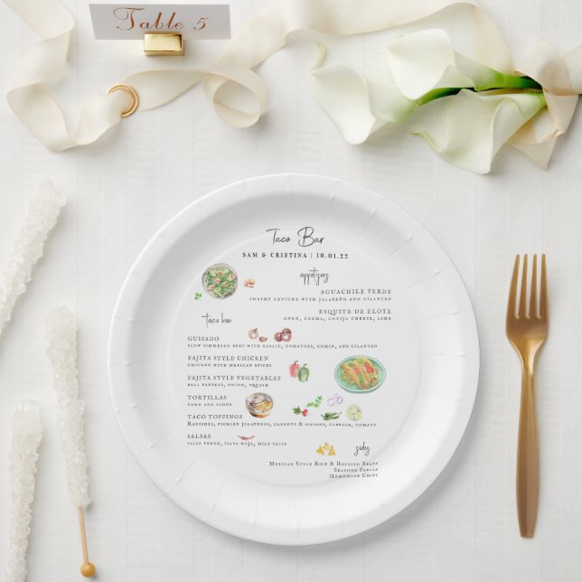 Illustriert Bespoke | Taco Bar Wedding Menu Pappteller (Hochzeit)