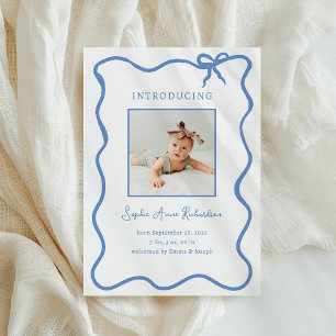 Illustriert Blue French Bow   Baby Birth Ankündigung