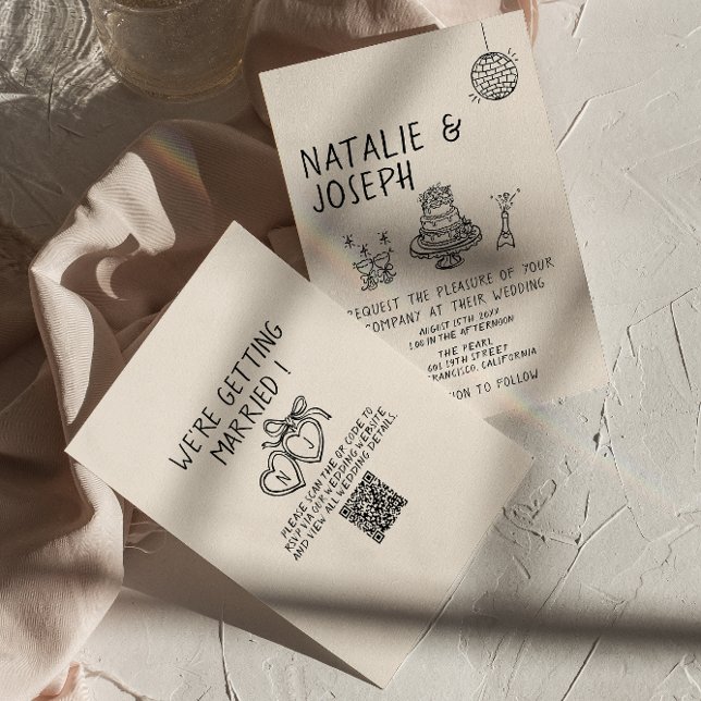 Illustriert Cake Quirky Suite QR Code Fun Wedding Einladung (Von Creator hochgeladen)