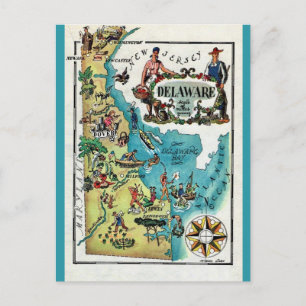 Illustriert Delaware Map Postcard Postkarte