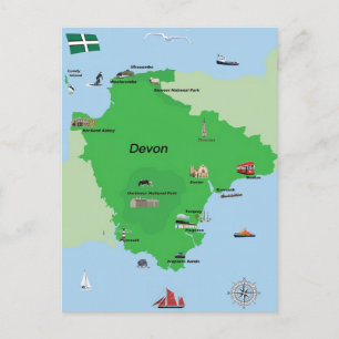 Illustriert Devon Map Postkarte
