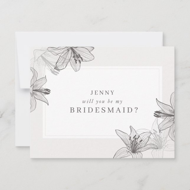 Illustriert Floral Lilies Bridesmaid Vorschlagskar (Vorderseite)