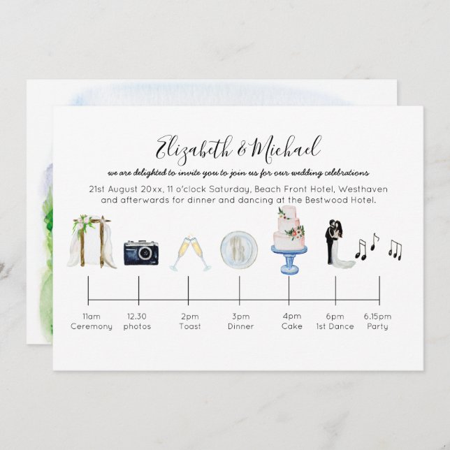 Illustriert Garden Wedding Timeline Einladung (Vorne/Hinten)