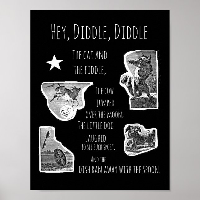 Illustriert Hey Diddle Diddle Kinderzimmer Rhyme Poster (Vorne)