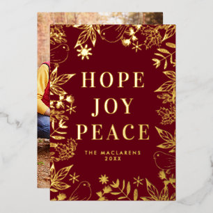 Illustriert Hope Joy Peace Red and Gold Foto Folien Feiertagskarte