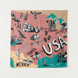 ILLUSTRIERT in den USA: farbenfrohe Landkarte. Wandteppich