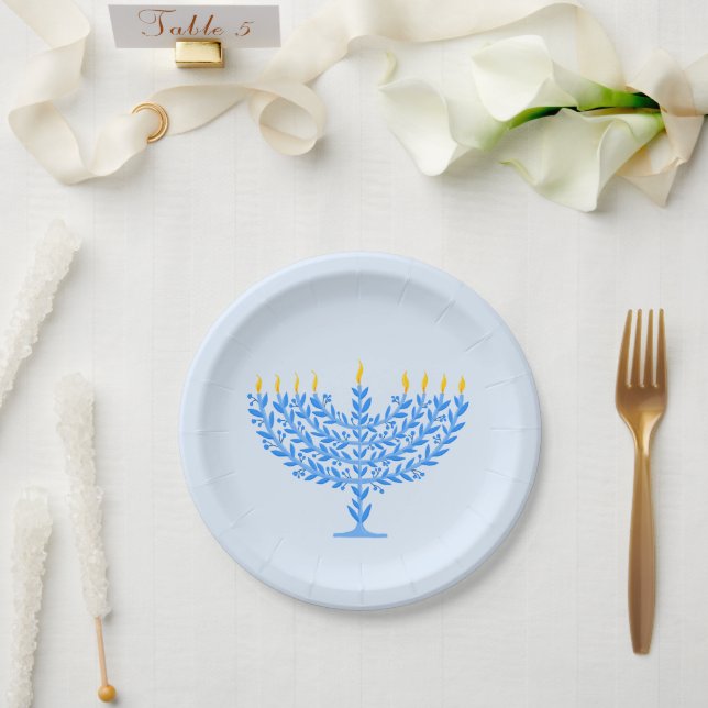 Illustriert Menorah Hanukkah Pappteller (Hochzeit)