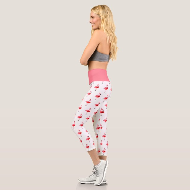 Illustriert Pink Flamingo Weihnachten Capri Leggings (Links)