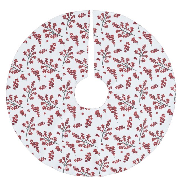 Illustriert Red Holly Berries Polyester Weihnachtsbaumdecke (Vorderseite)