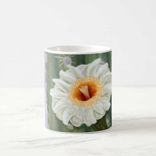 Illustriert Saguaro Cactus White Blume Kaffeetasse (Mittel)
