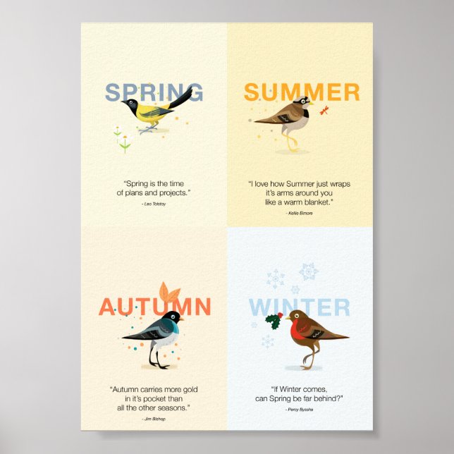 illustriert Saisonvögel mit Zitaten Poster (Vorne)