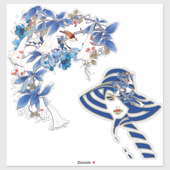 Illustriert-Weißer Wasserfarben-Mondblume Aufkleber (Blatt)