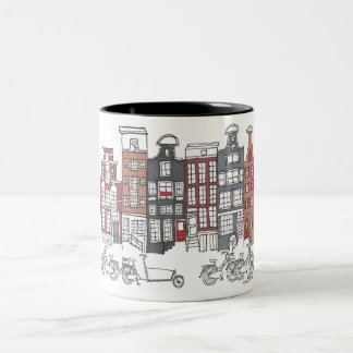 Illustrierte Amsterdam- und Fahrrad-Tasse Zweifarbige Tasse