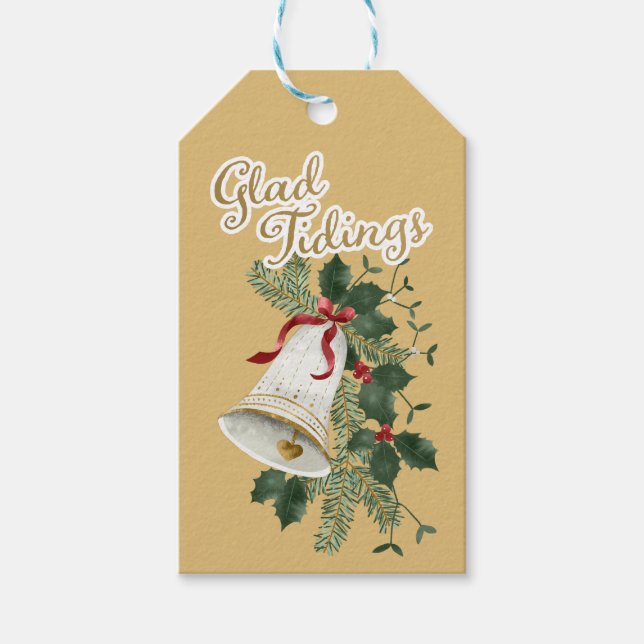 Illustrierte Bell Glad Tidings Weihnachtsgeschenke Geschenkanhänger (Vorderseite)