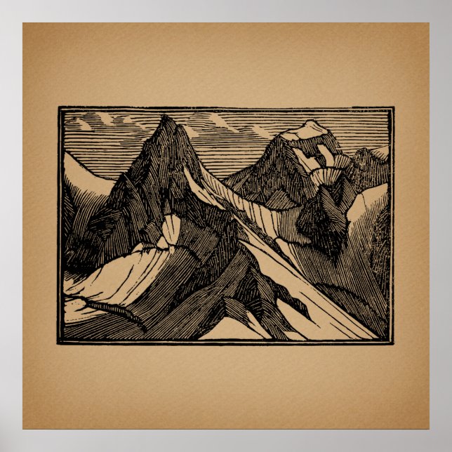 Illustrierte Berge Vintage Kunst Poster (Vorne)