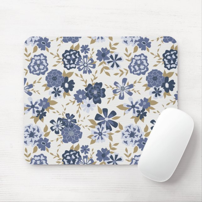 Illustrierte Blaue Vektor-Blume Reben Mousepad (Mit Mouse)