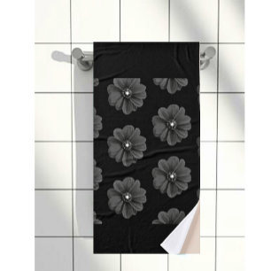 "Illustrierte Blume in Schwarz-Grau-Muster" Badehandtuch