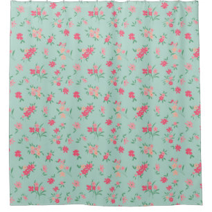 Illustrierte Blume in trocken rosa auf Aquamarin Duschvorhang