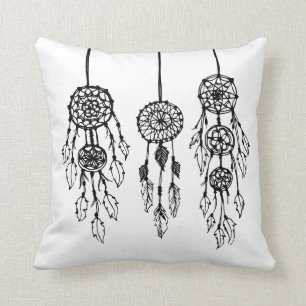 Illustrierte Bohemische Dreamcatcher, schwarz und  Kissen