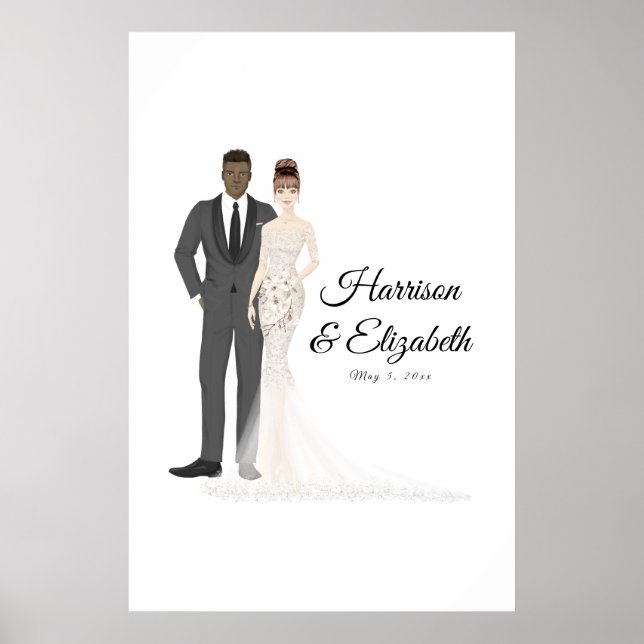Illustrierte Couple Wedding Guest Book Alternative Poster (Vorne)