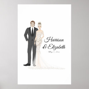 Illustrierte Couple Wedding Guest Book Alternative Poster